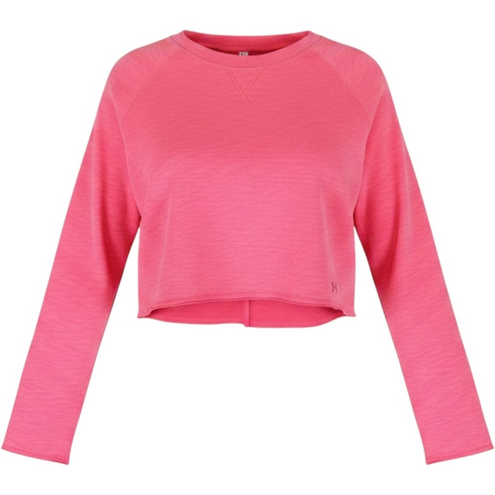 Under Armour Womens Medium Neon Pink Long Sleeve Crop Sweatshirt Raglan HeatGear
